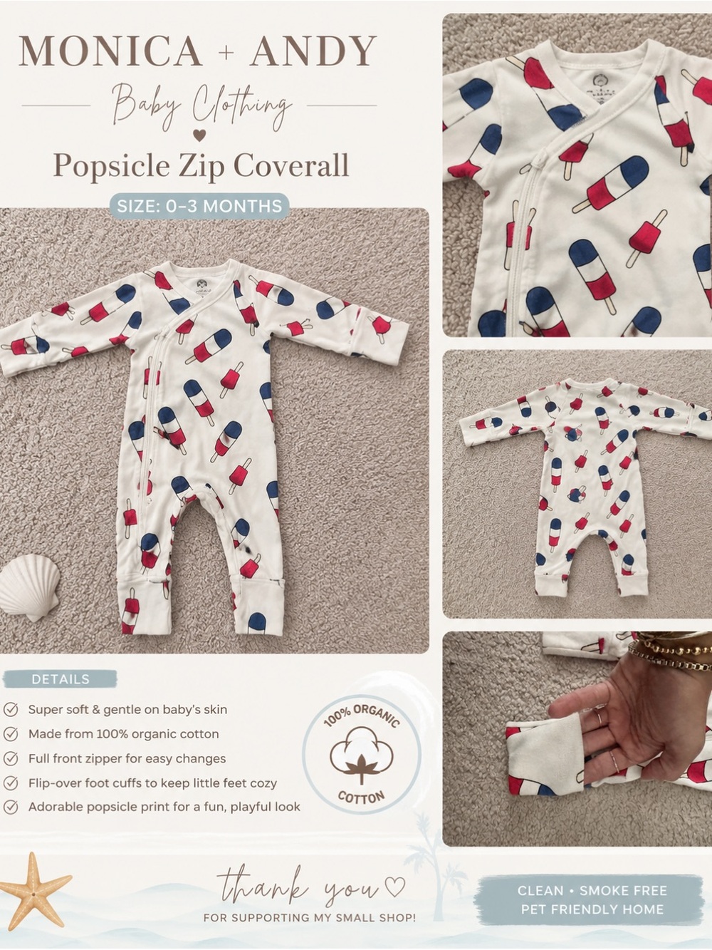 Monica + Andy White Popsicle Zip Coverall - Red & Blue Print